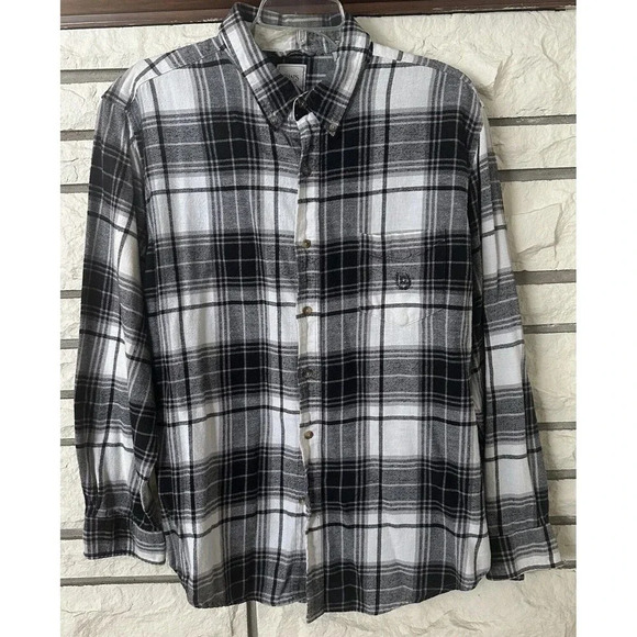 Chaps Button Up Flannel Shirt Men's X-Large Black White Plaid 100% Cotton - Picture 1 of 7